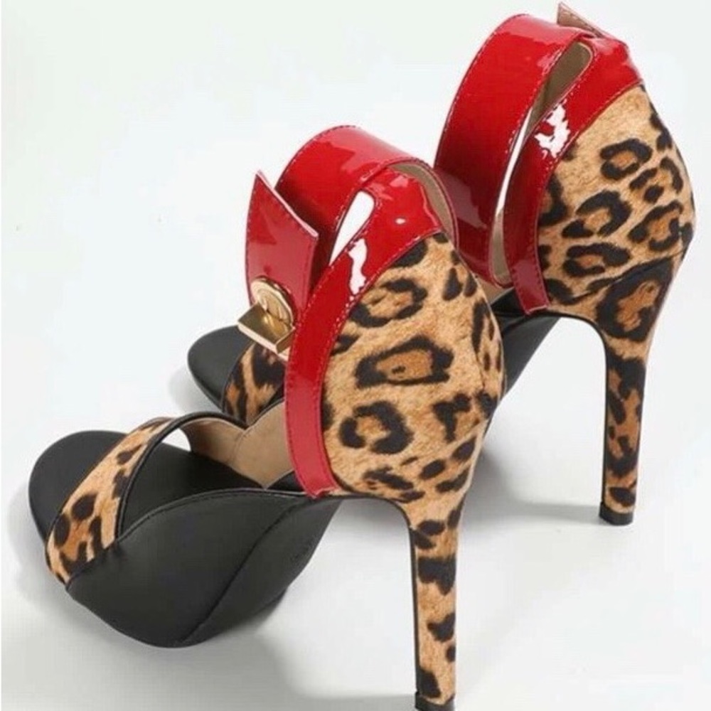 Red/black and leopard strap heels